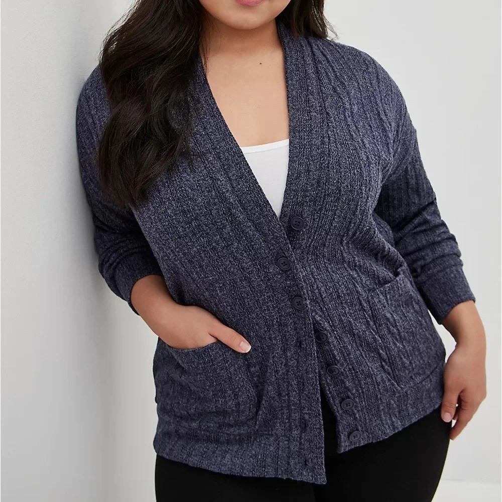 Torrid Sleep Cardigan 5 Navy Blue Heather Ribbed Button Front Plus Size Lounge